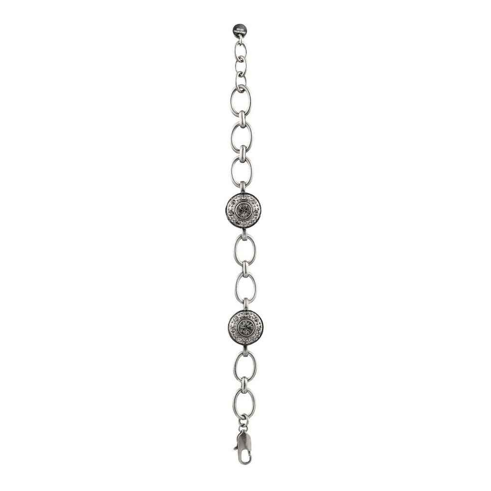Dyrberg/Kern Linde Swarovski crystal linked medallion bracelet in Antique Silver